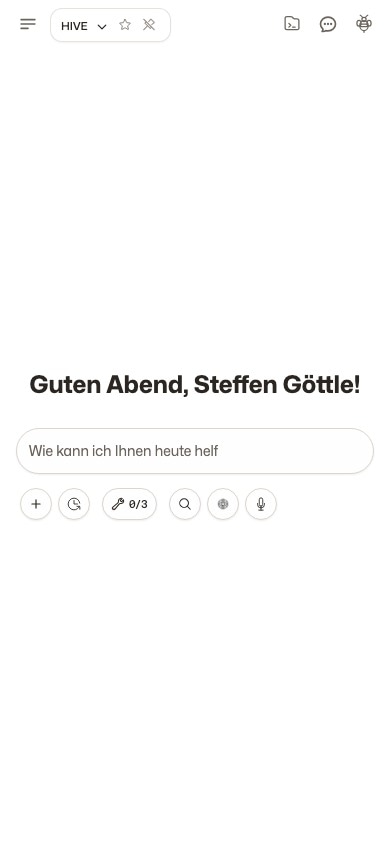 HIVE mobile Startansicht im hellen Modus