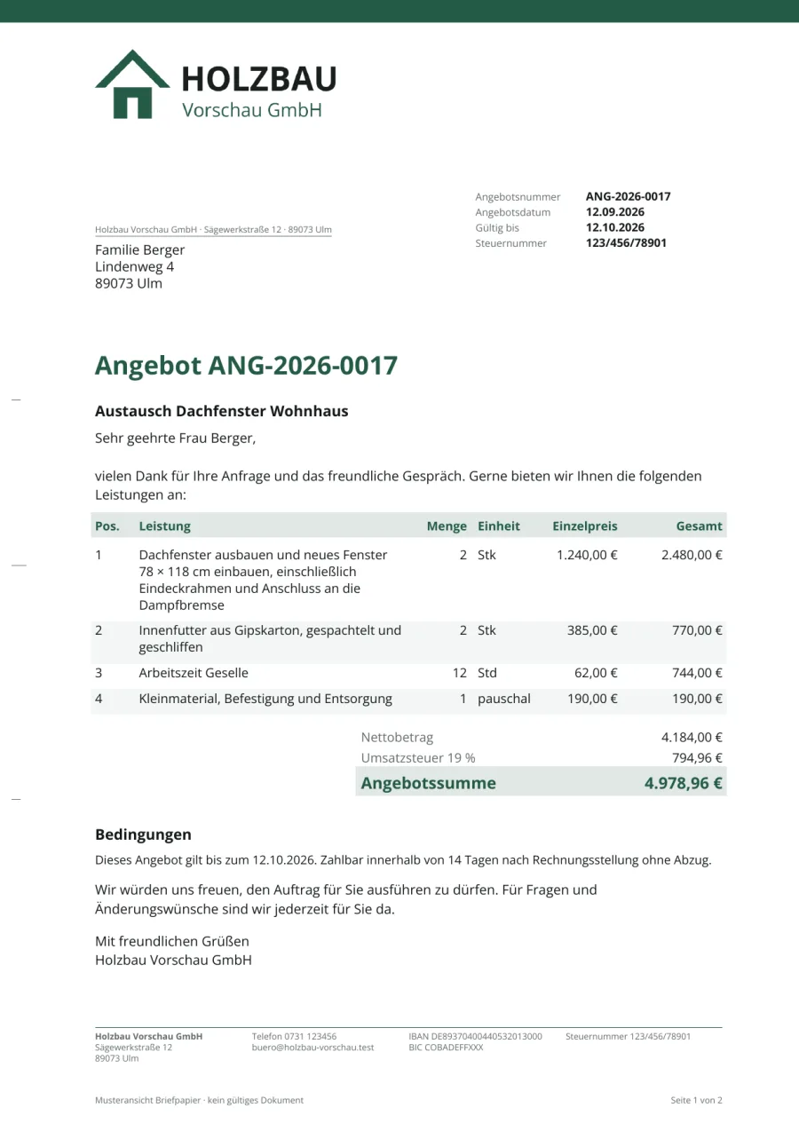 Baumelder: Angebot