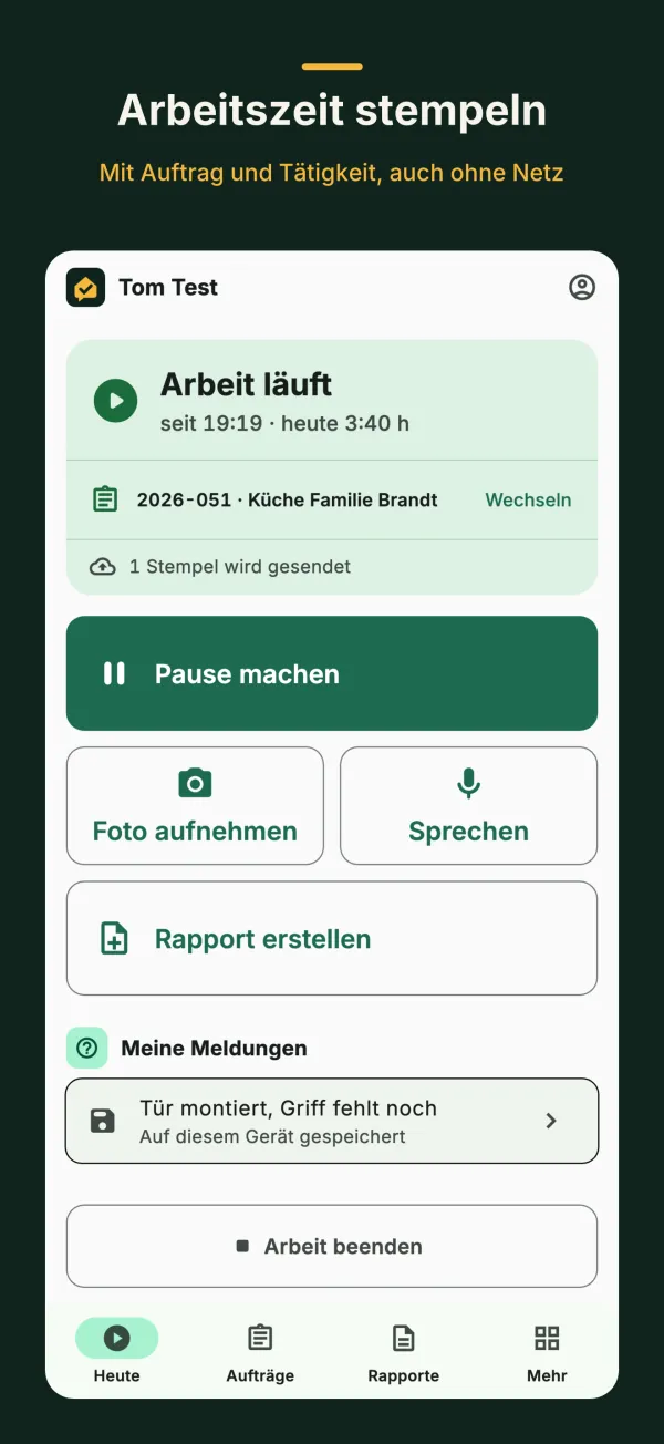 Baumelder: Arbeit starten